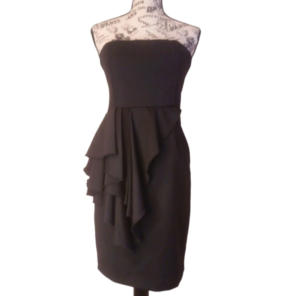 Alice + Olivia Black Strapless Ruffle Sheath Dress
